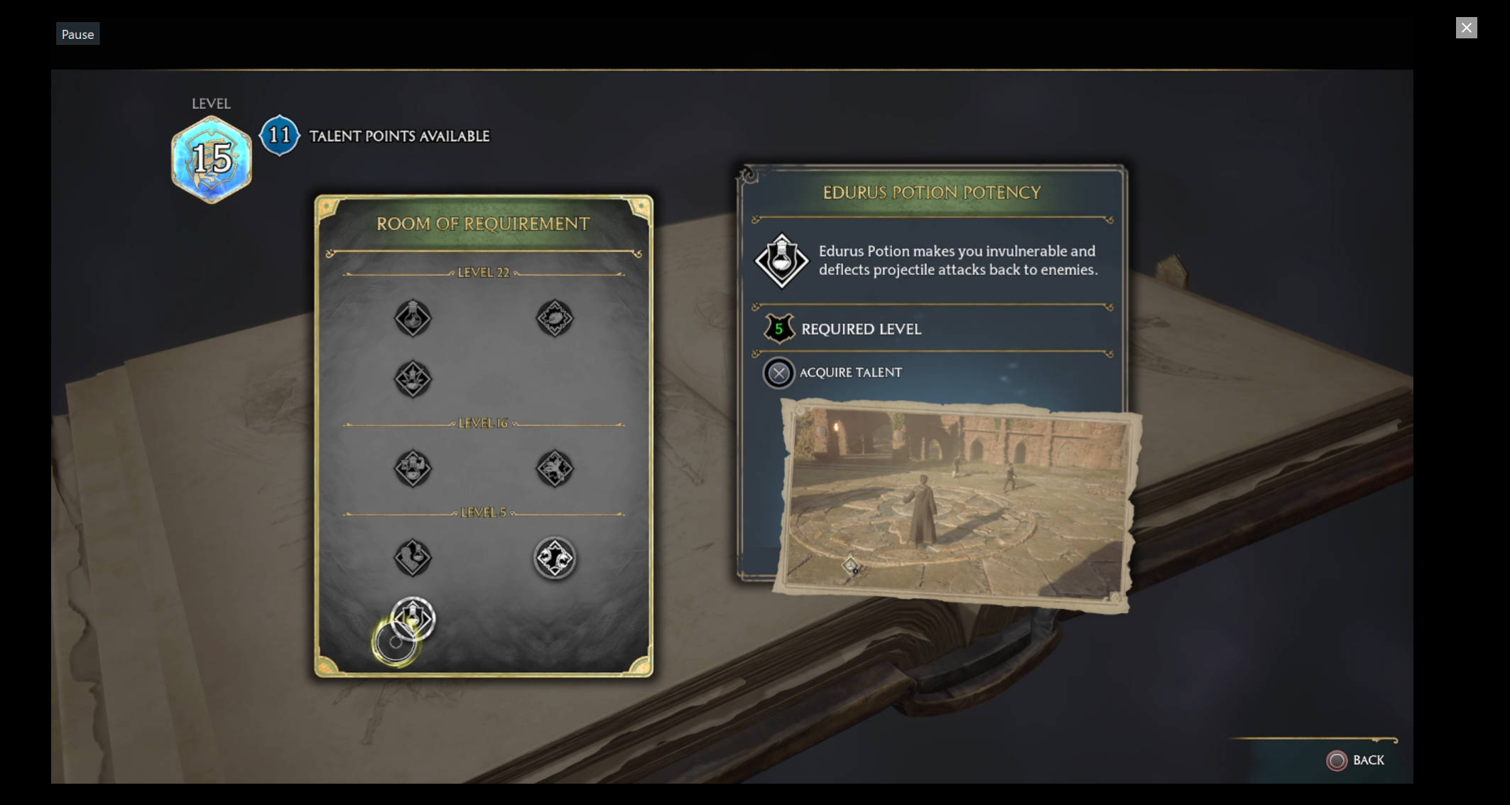 Talent upgrade menu in Hogwarts Legacy