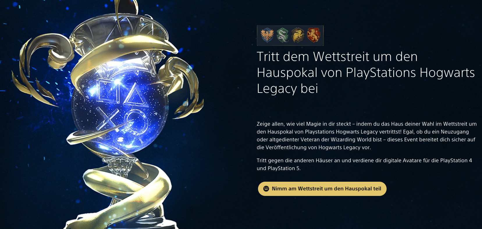 PlayStation Hogwarts Legacy Hauspokal offizielle Website