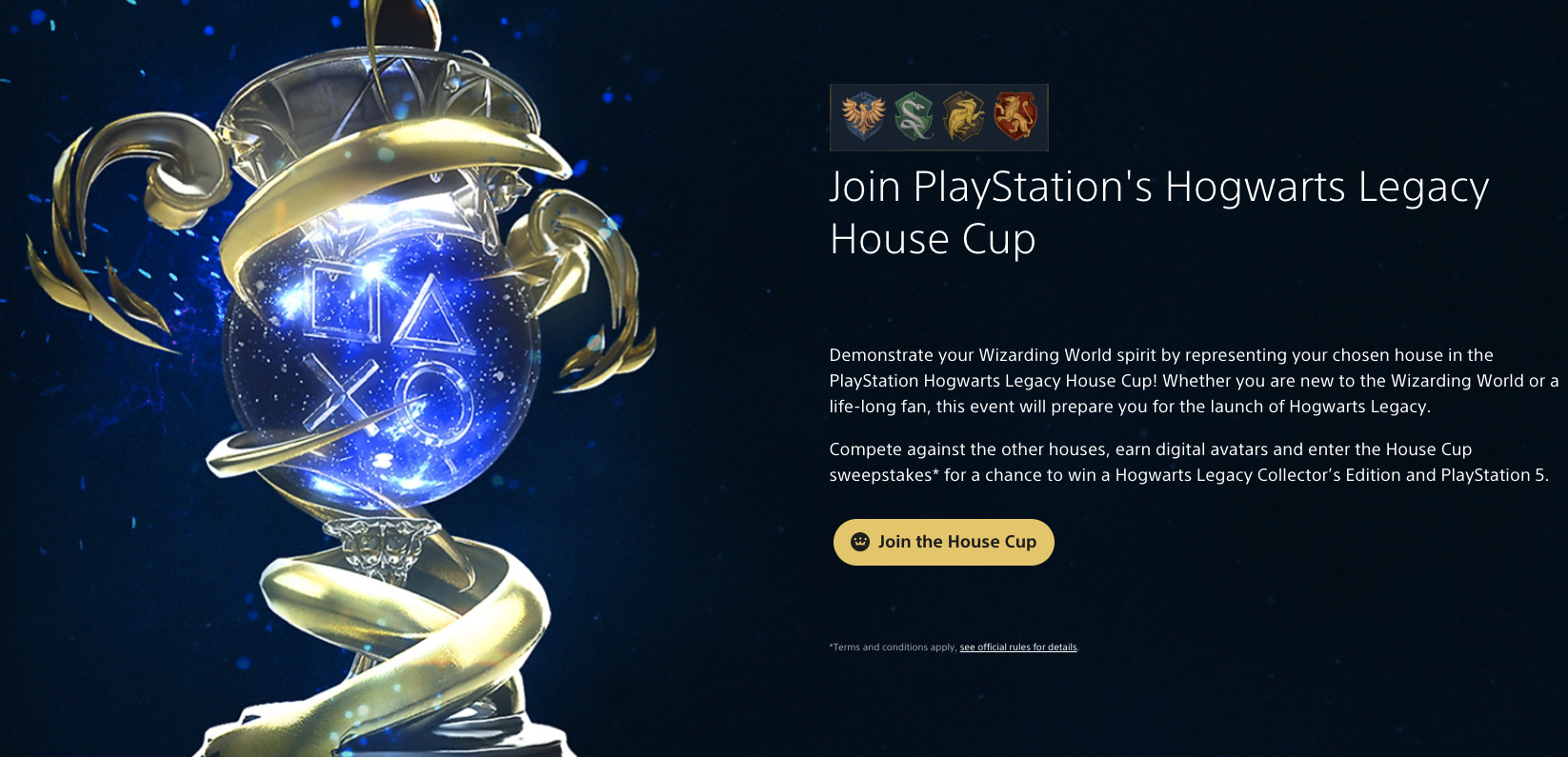 Hogwarts Legacy House Cup página web oficial PlayStation