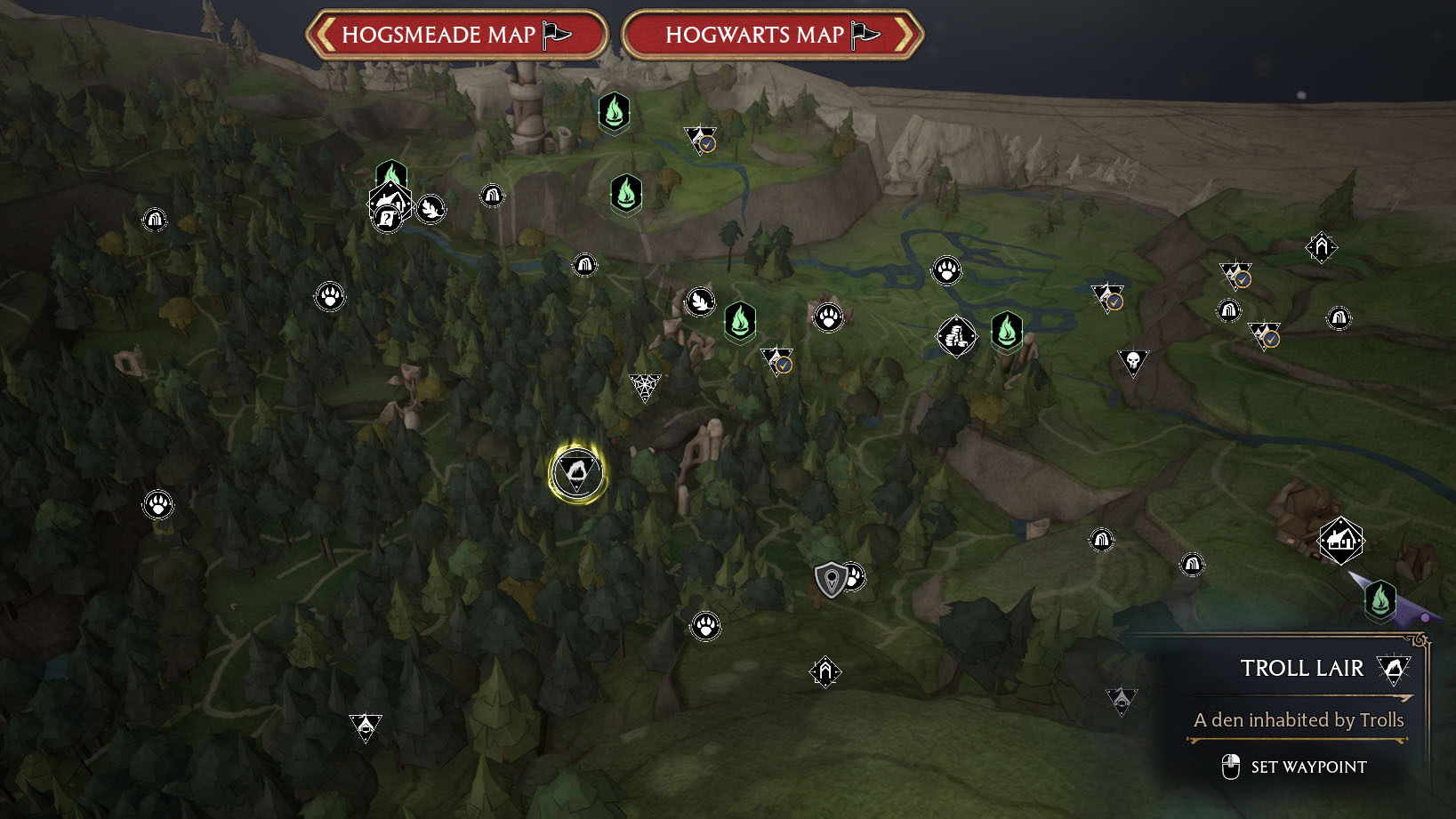 Hogwarts Legacy guaridas de trolls mapa