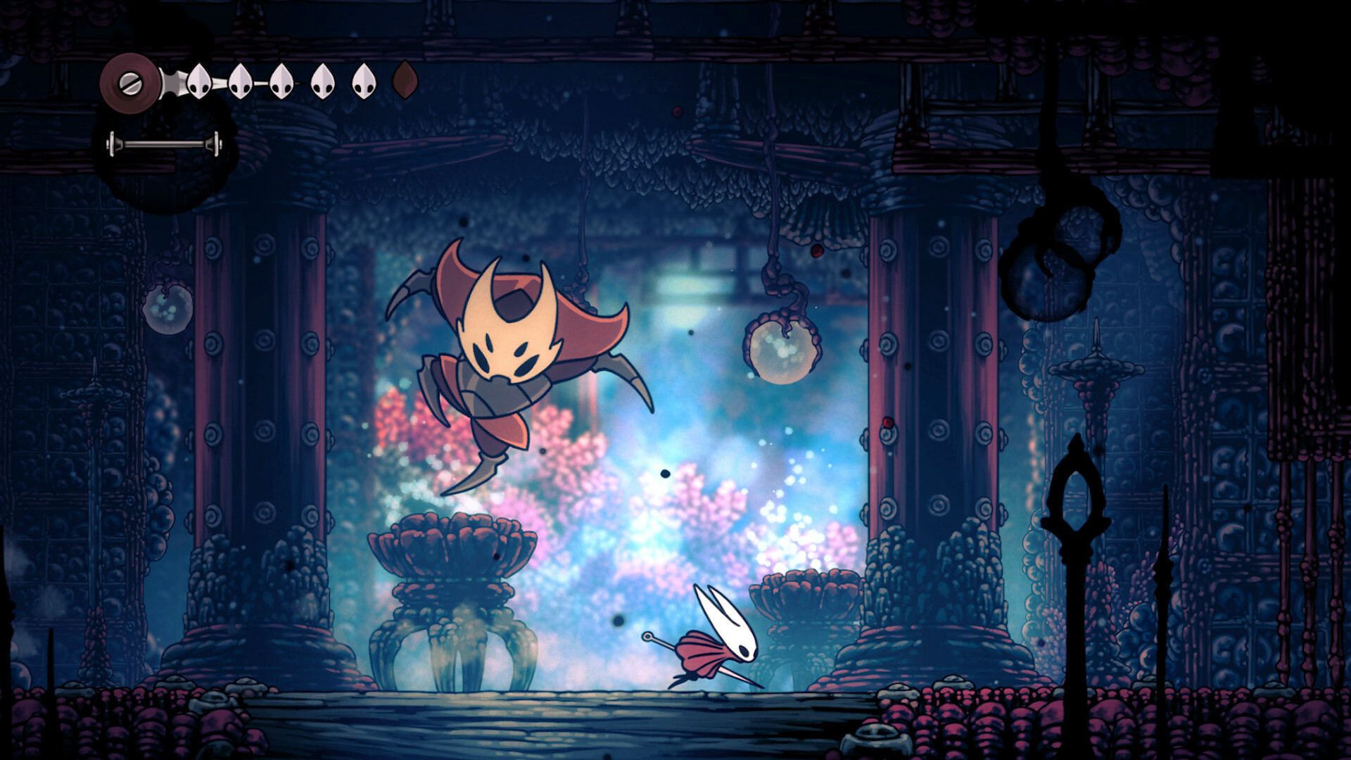 Hornet kämpft gegen einen Boss in Hollow Knight Silksong