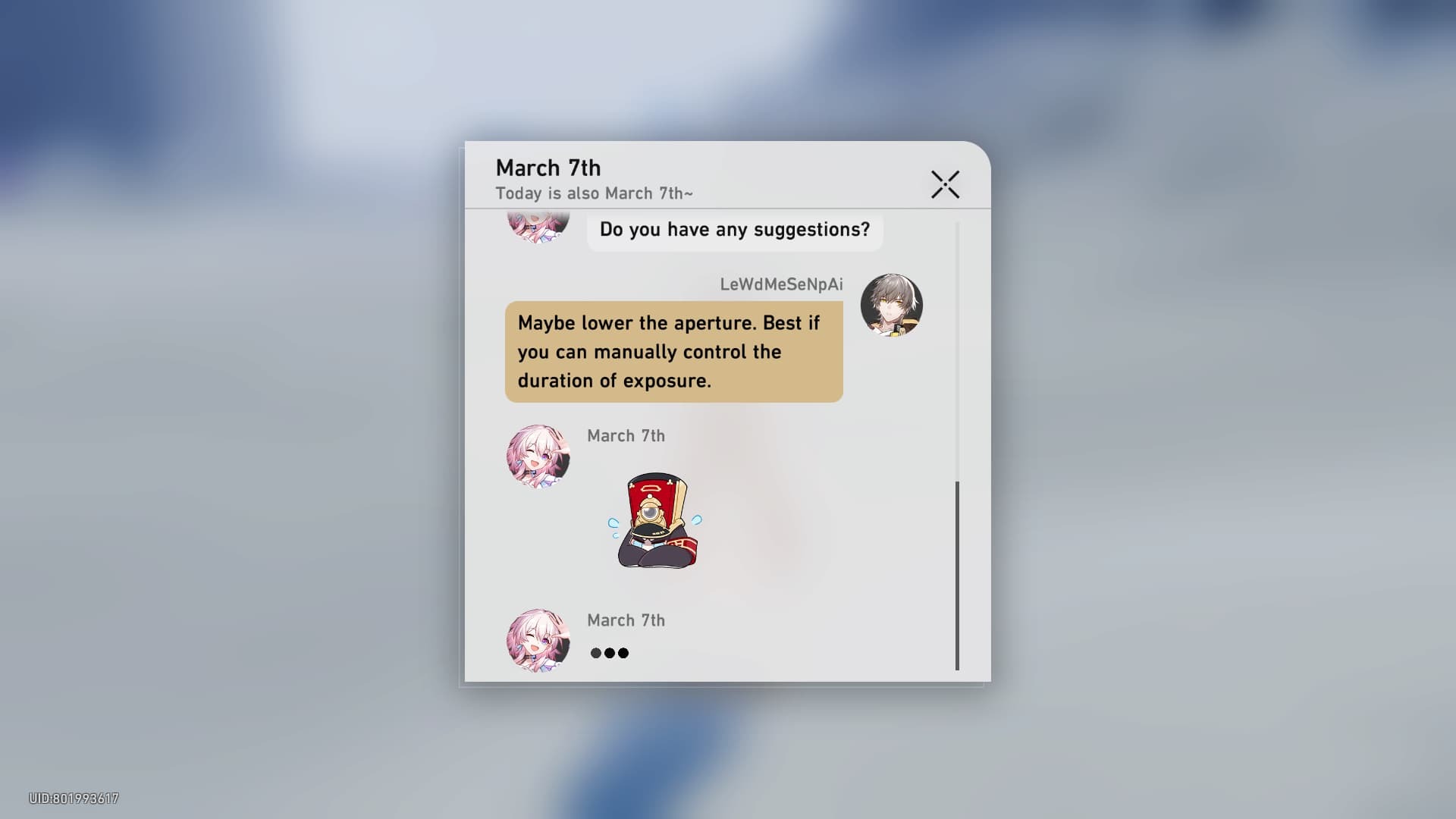 Honkai Star Rail Emotes and Stickers in game use