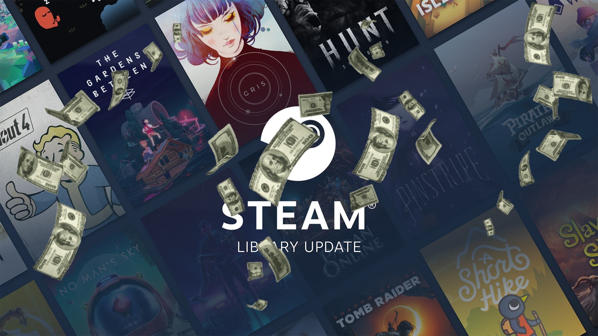 Interfaz de juegos de Steam con dólares