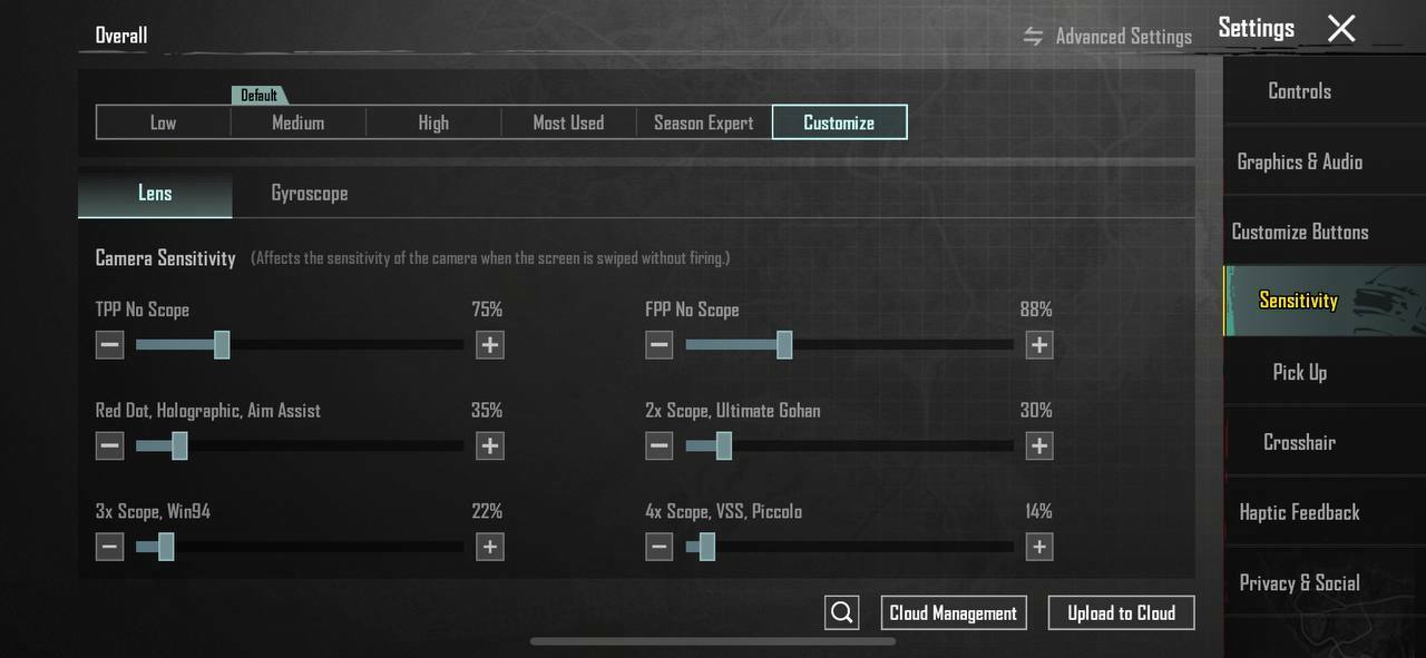 Improve Aim in PUBG Mobile Settings Sensitivity settings