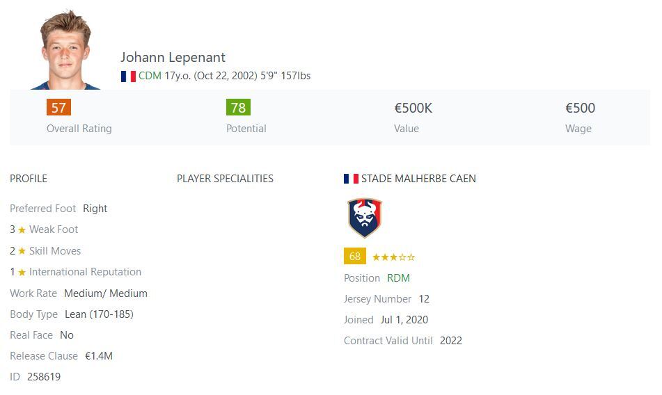 Johann Lepenant FIFA 21 Potential