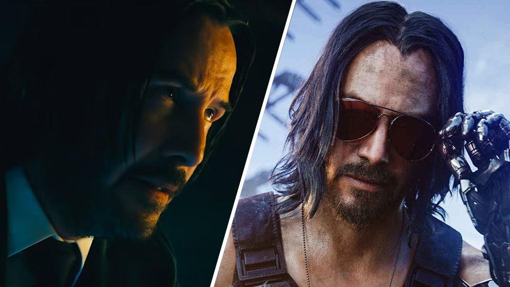 Keanu Reeves as John Wick and as Johnny Silverhand in Cyberpunk 2077