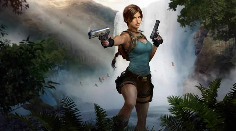 Lara Croft with guns
