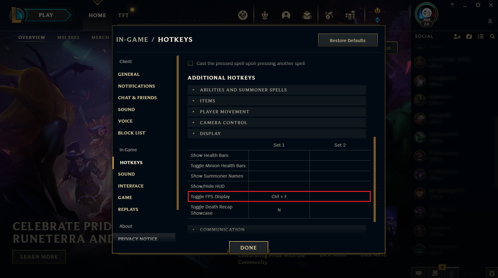 League of Legends FPS Toggle