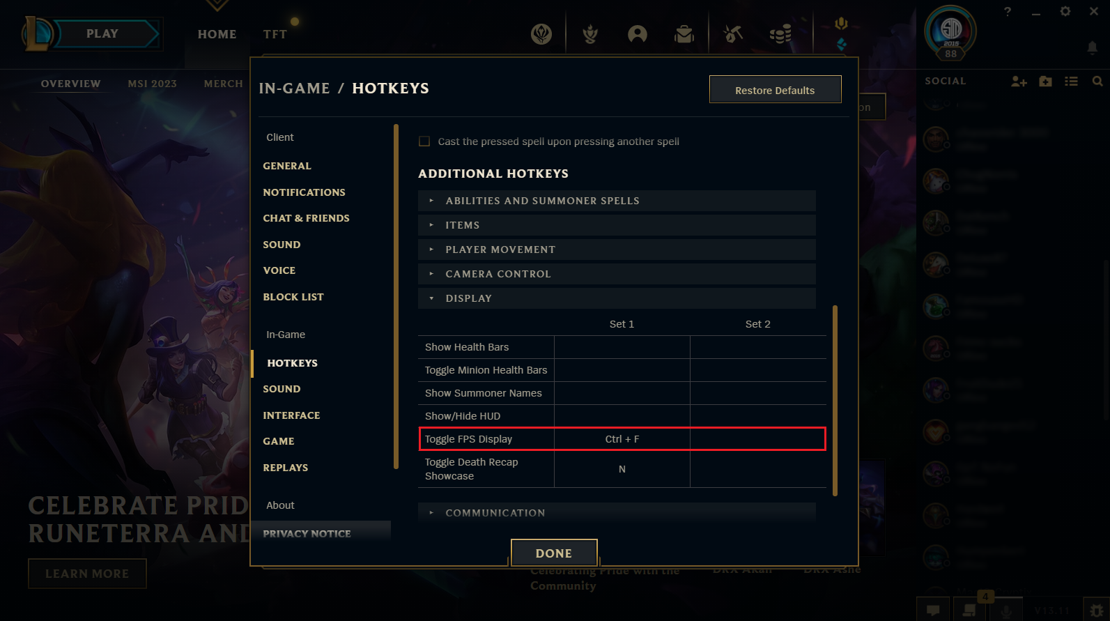 League of Legends FPS toggle