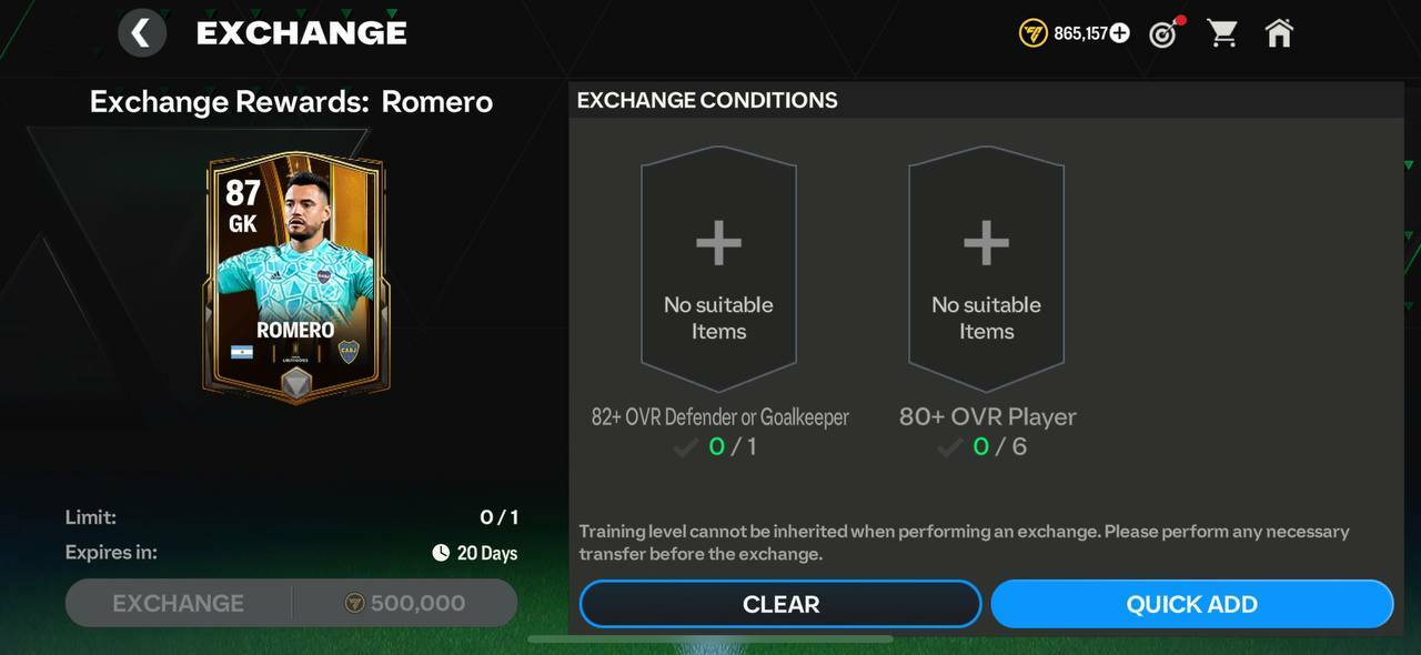 EA Sports FC Mobile Libertadores Sergio Romero requirements