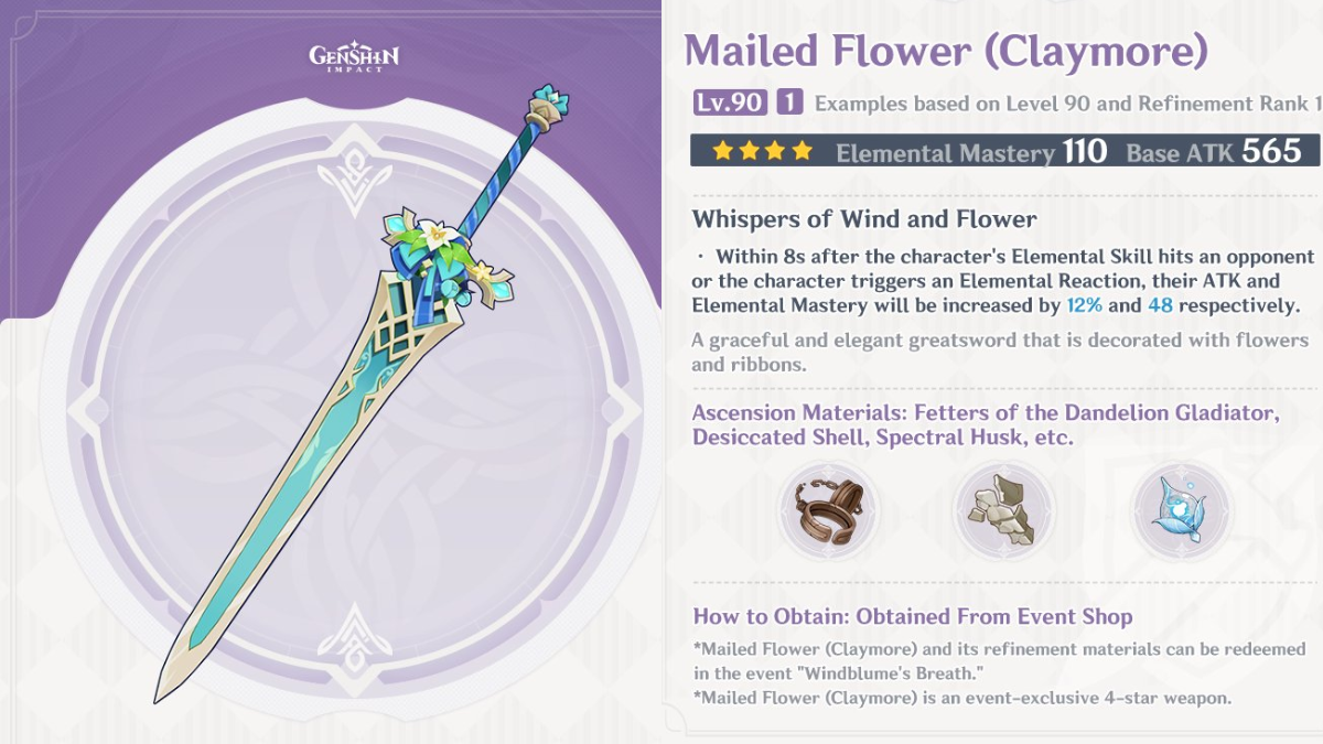 Mailed Flower Claymore Genshin Impact.