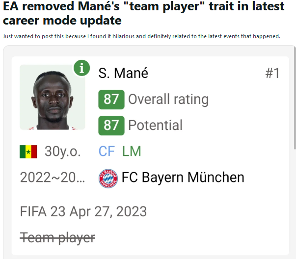 FIFA Mane Teamplayer