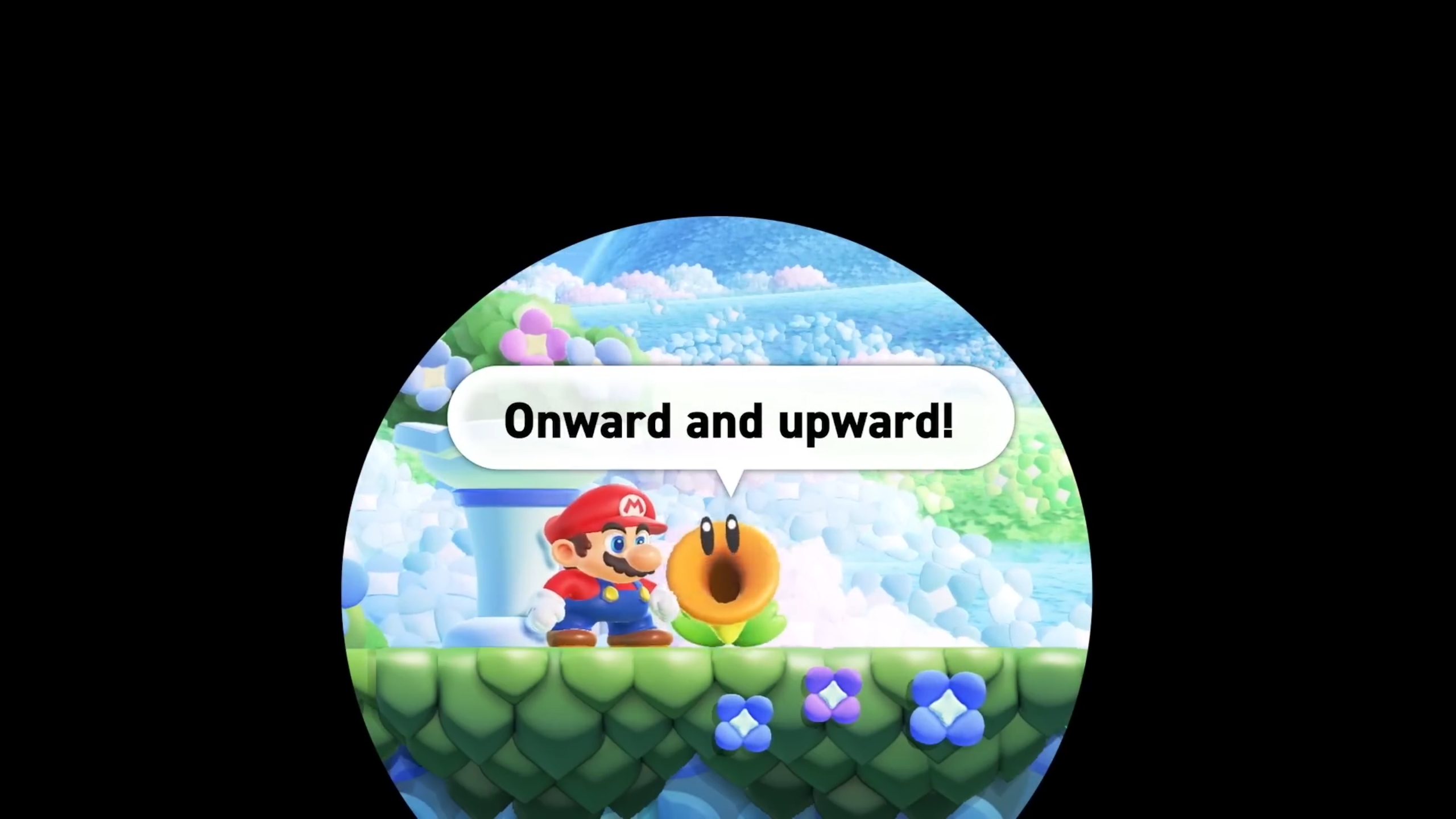 Captura de pantalla de Super Mario Bros. Wonder del teaser de las Flores Parlantes