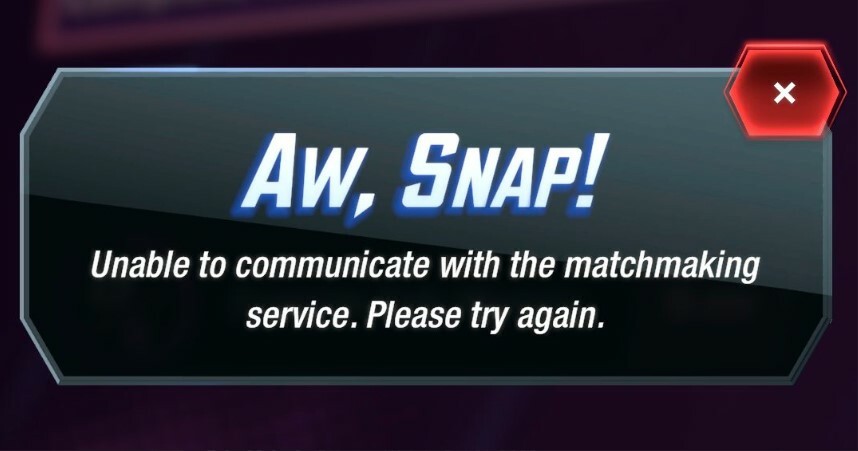 Marvel Snap servers down unable to communicate with the matchmaking service. Please try again.