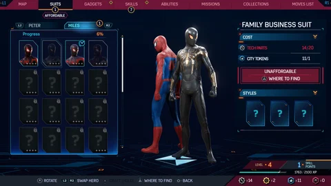 Marvels Spider Man 2 Suits menu