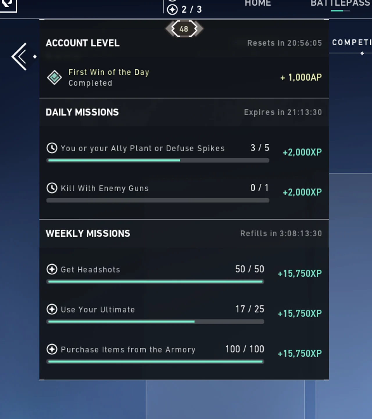 Missions Tab