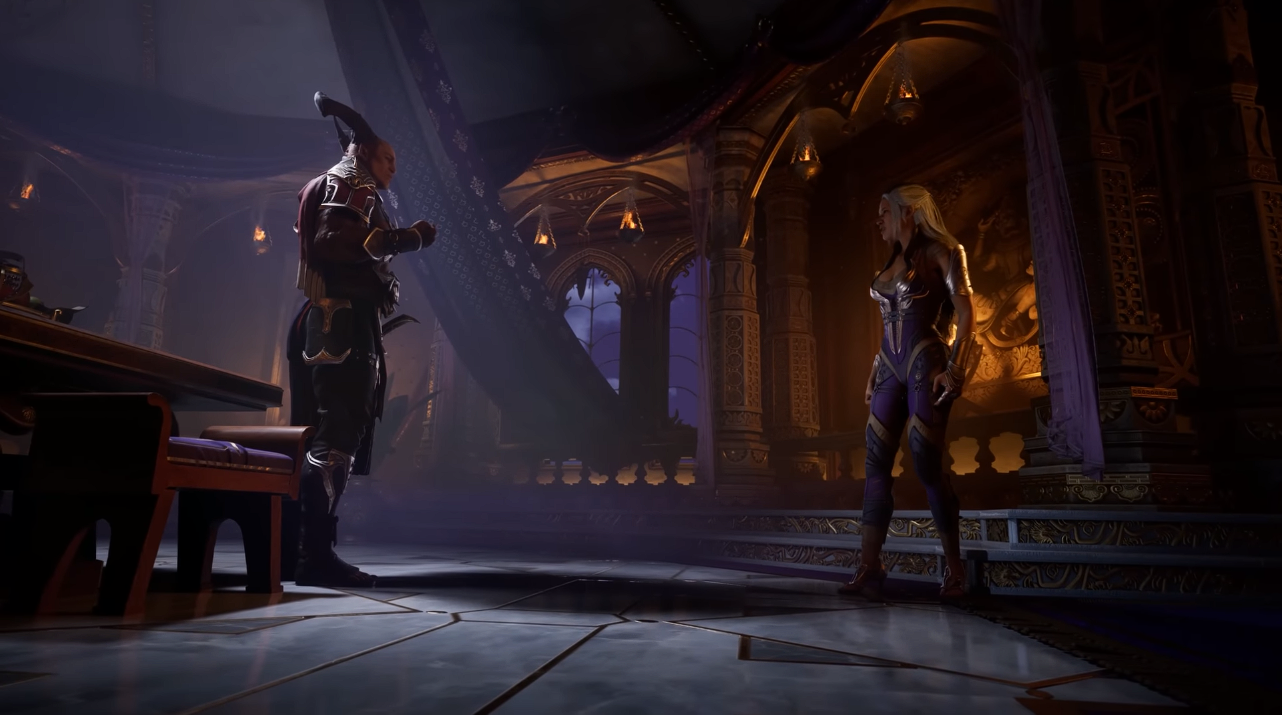 Mortal Kombat 1: Shao y la Emperatriz Sindel tienen una conversación en Outworld.