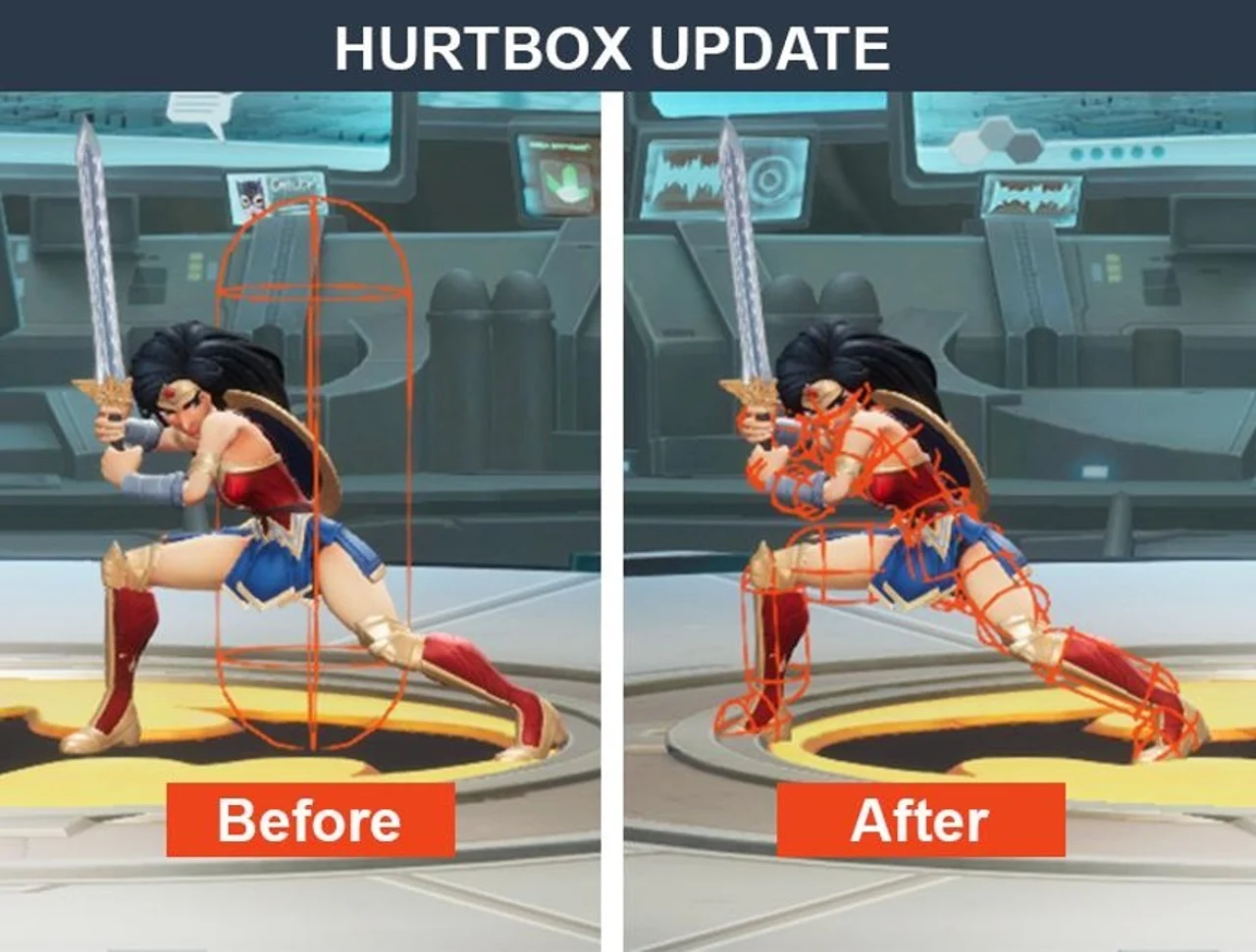 MultiVersus Hurtbox Update showing Wonder Woman