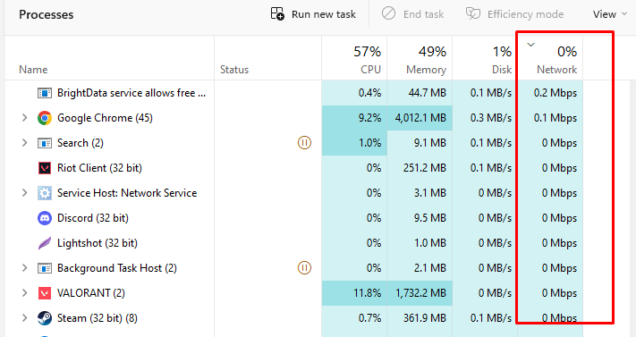 Task Manager Network Stats