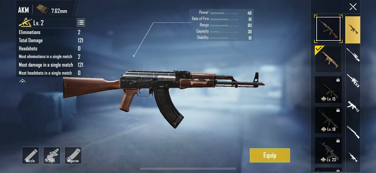 PUBG Mobile AKM Weapon Stats