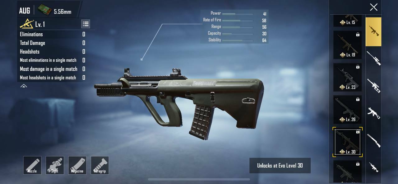 PUBG Mobile AUG Weapon Stats
