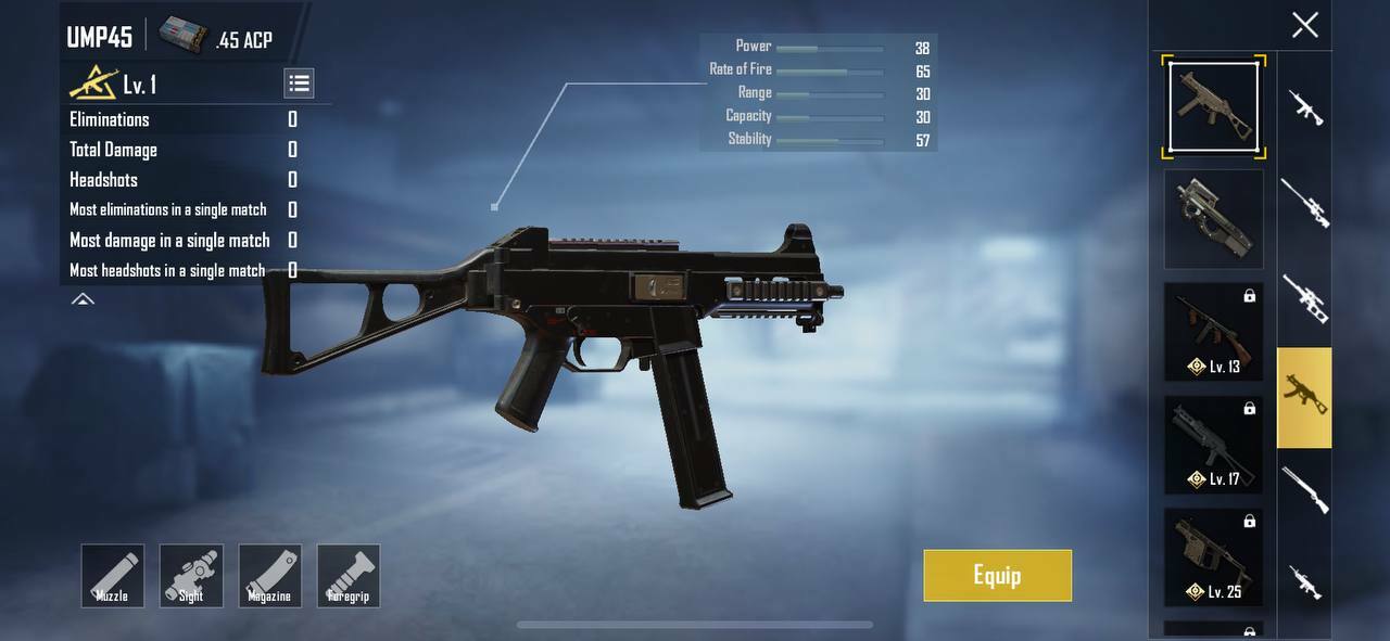 PUBG Mobile UMP45 Weapon Stats
