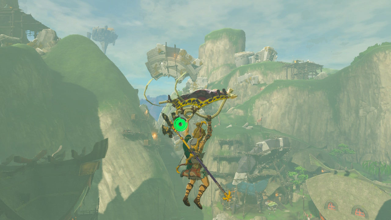 Zelda: Tears of the Kingdom Link paragliding over Kakariko Village