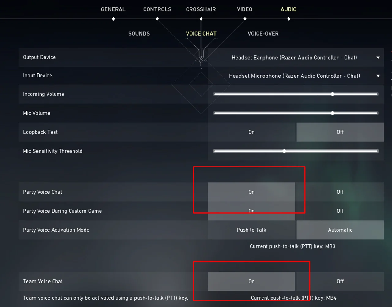 Party and Team Voice Chat Options