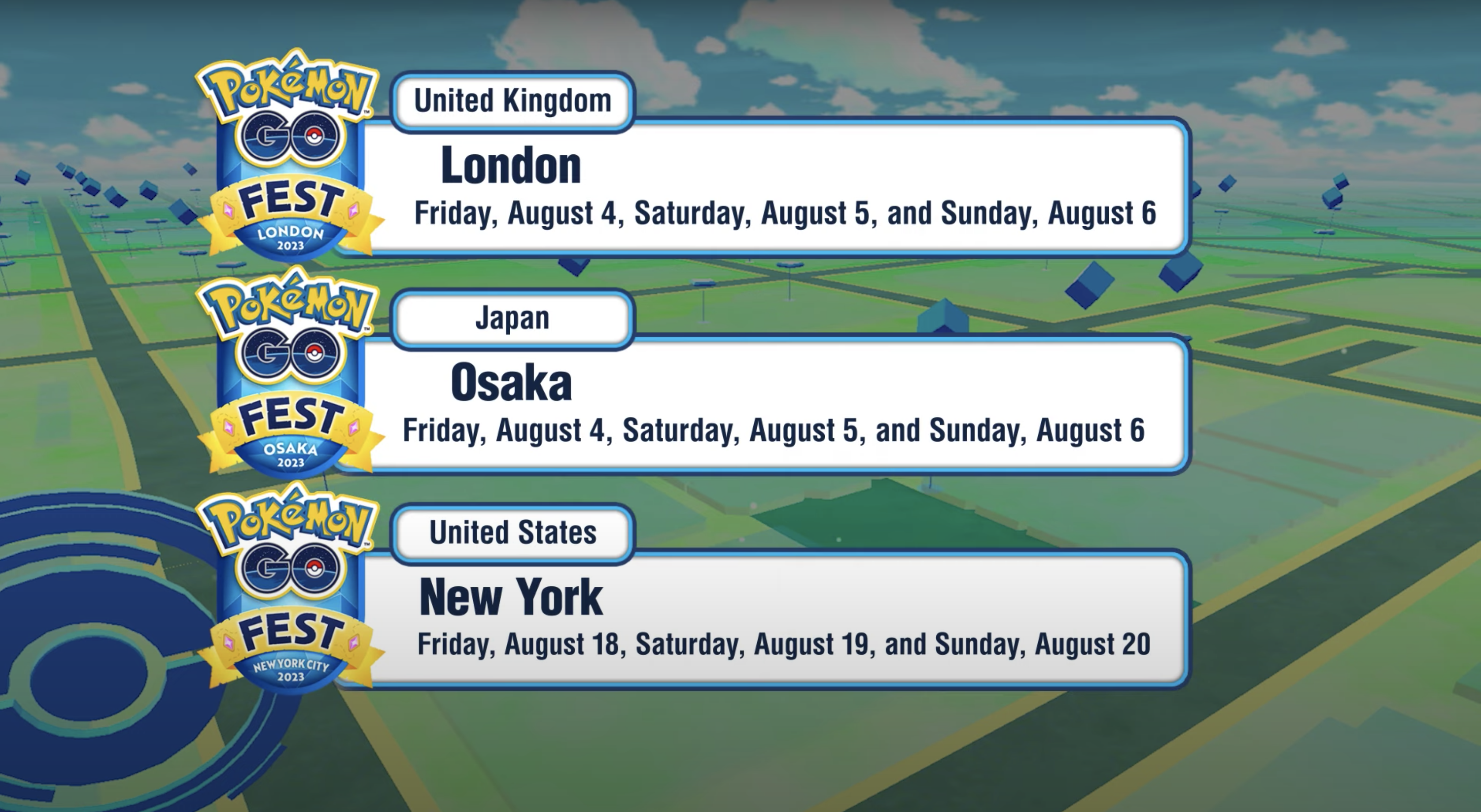 Pokémon GO Fest London Osaka New York City