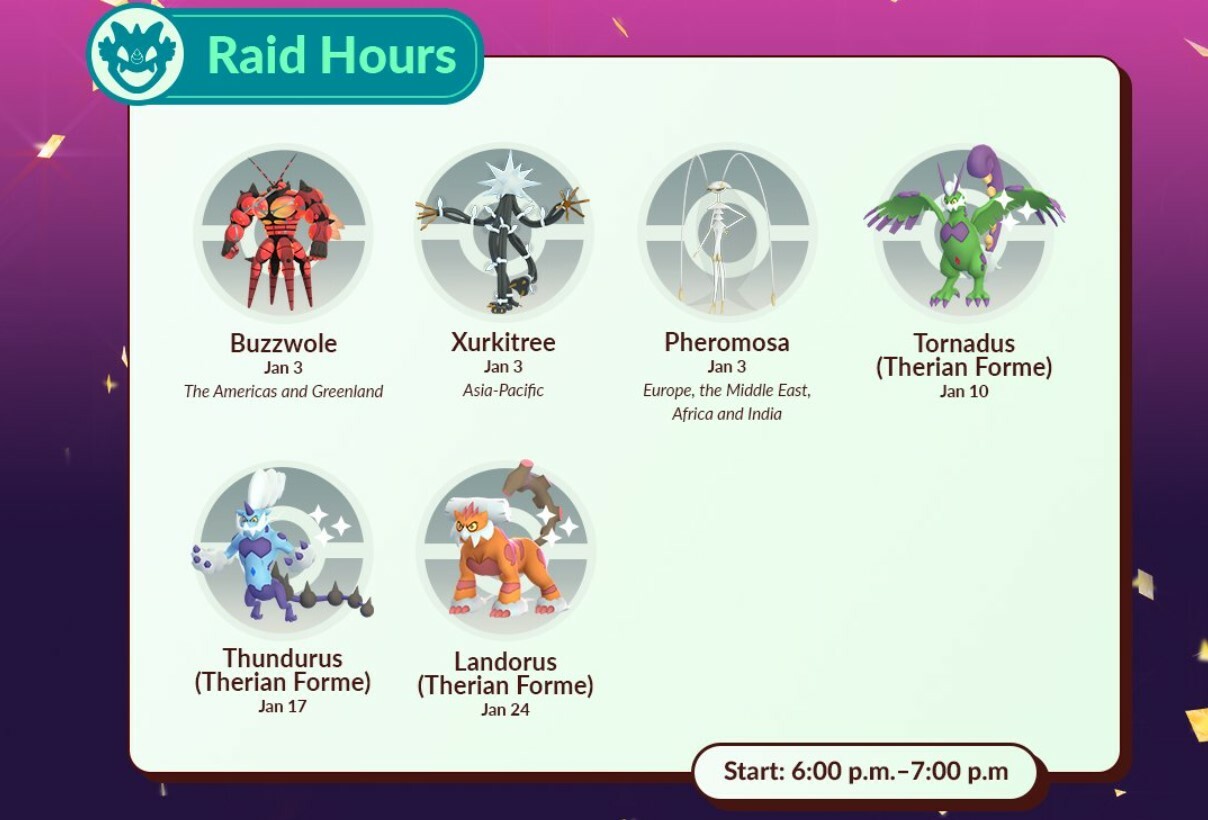 Pokémon GO January 2024 Content Update Raid Hours