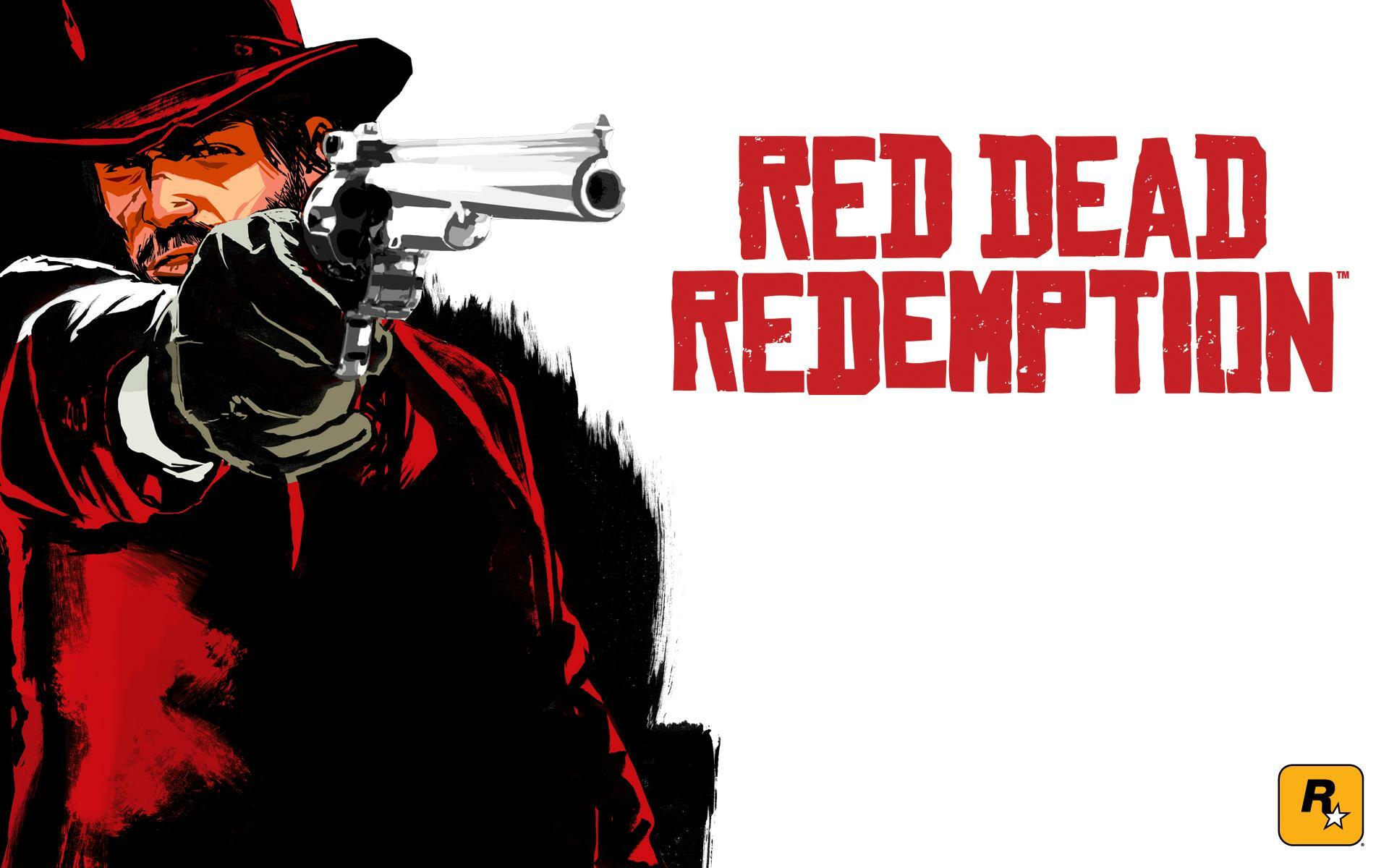 John Marston pointing a revolver to the right side in Red Dead redemption keyart