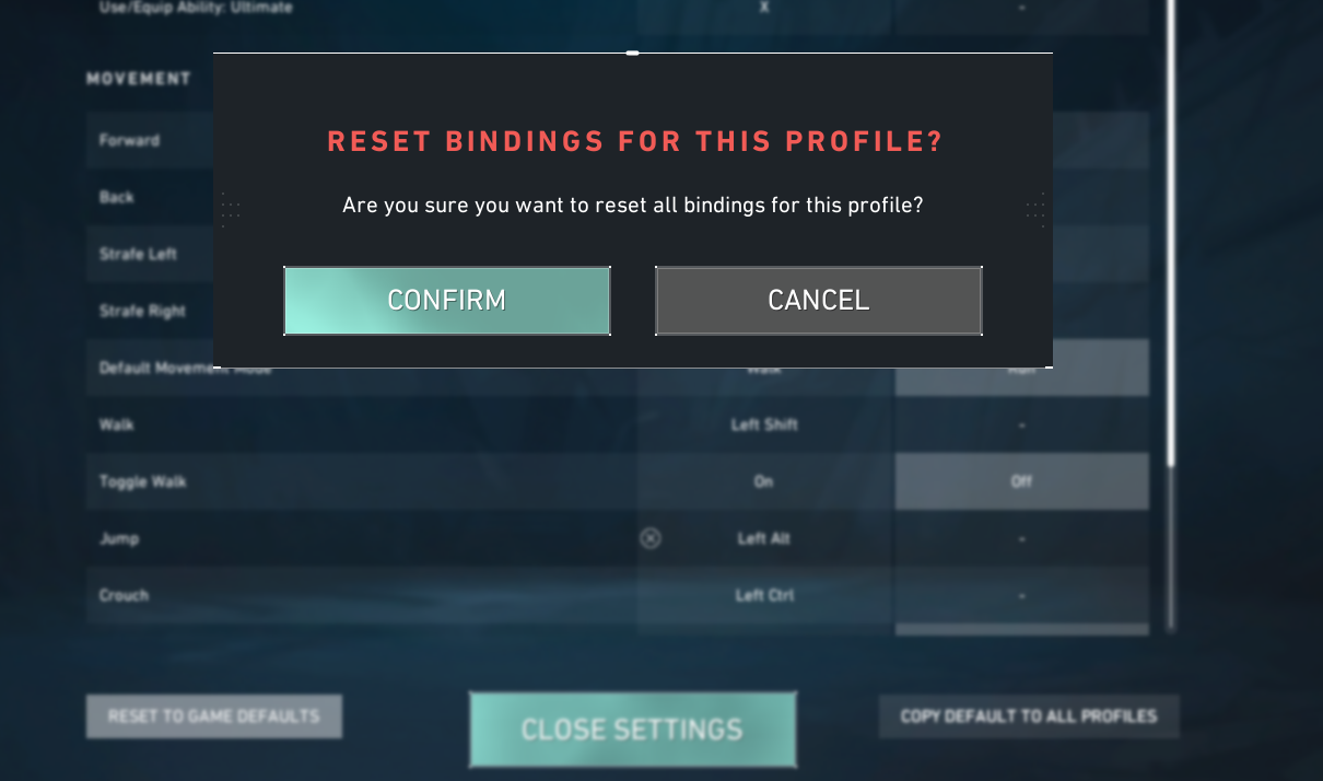 Reset Bindings
