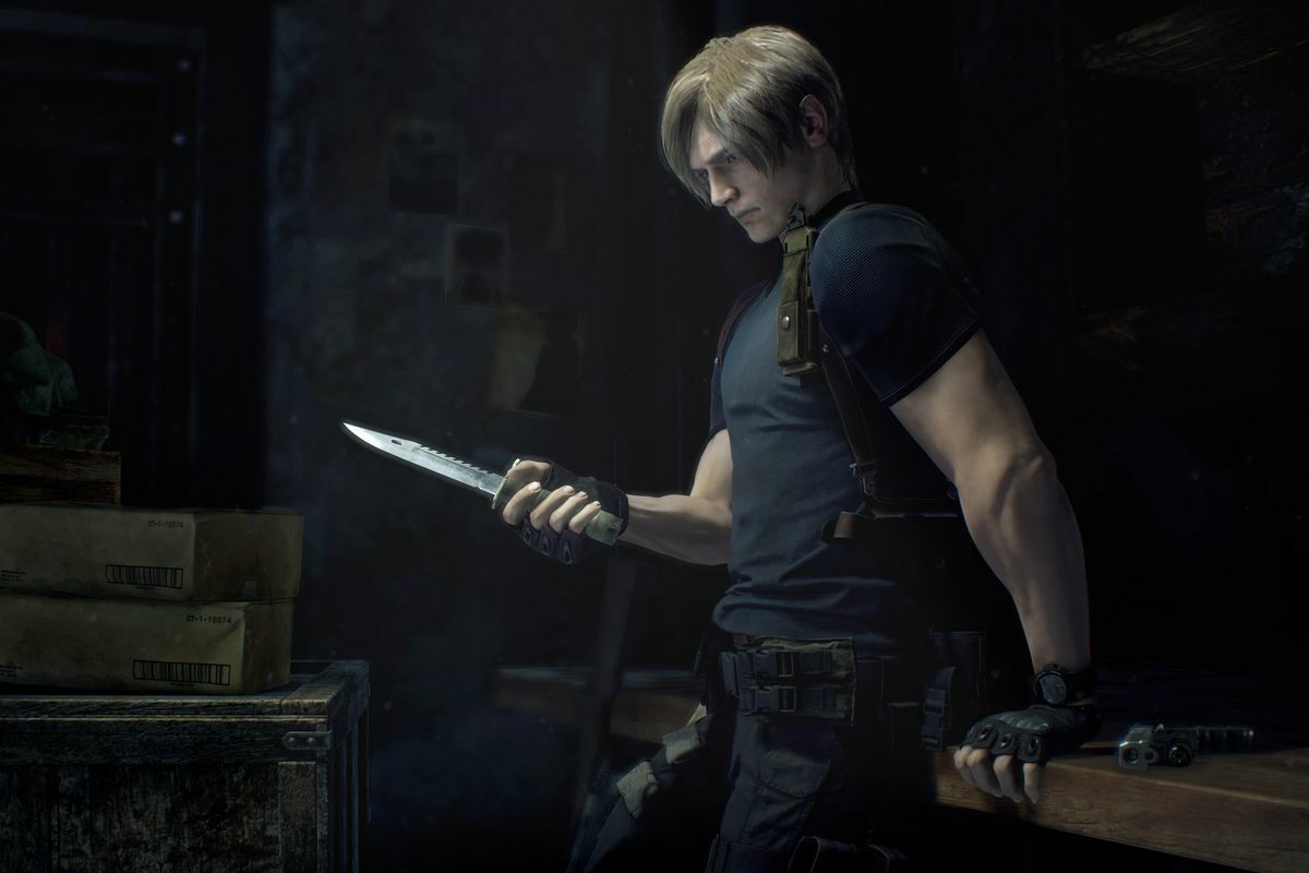 Leon looking sad with a knife in his hand