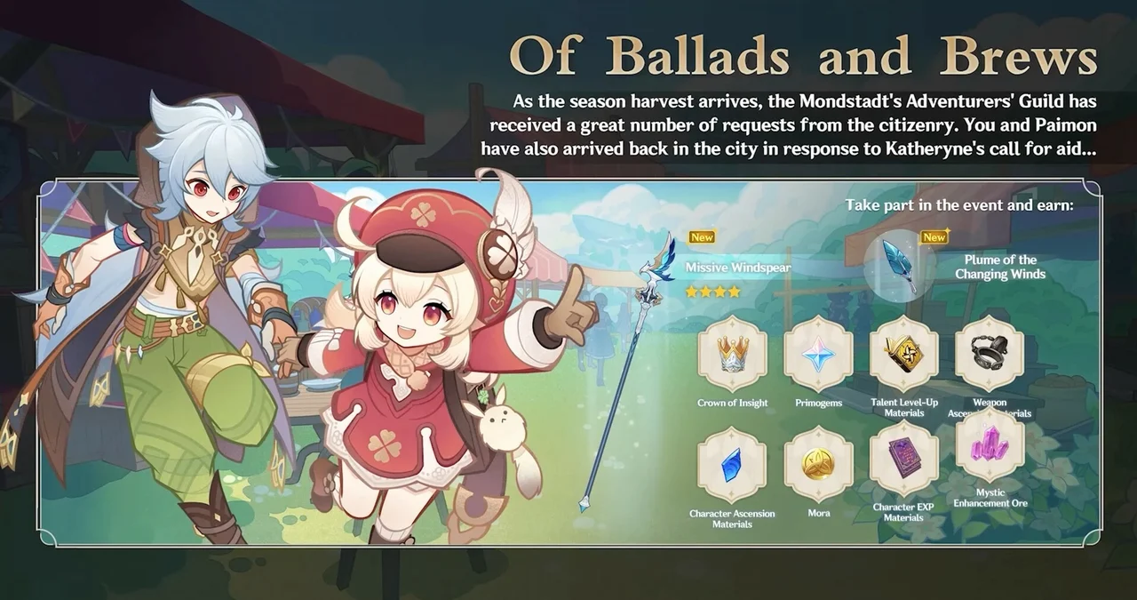 Genshin Impact Of Ballads and Brews Event Rewards HoYoverse