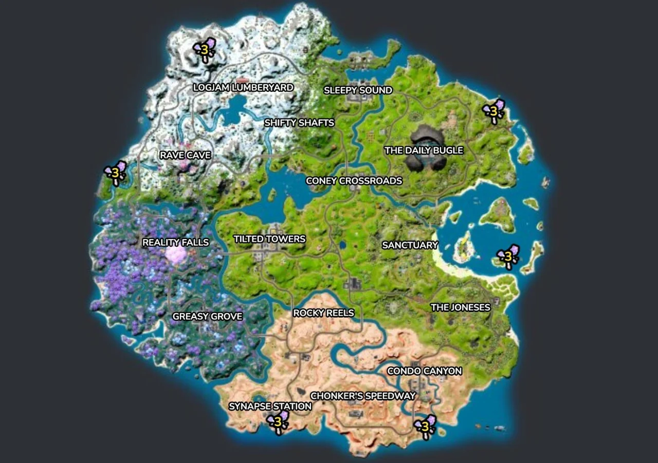 Localizaciones de grietas Fortnite Temporada 3 Capítulo 3