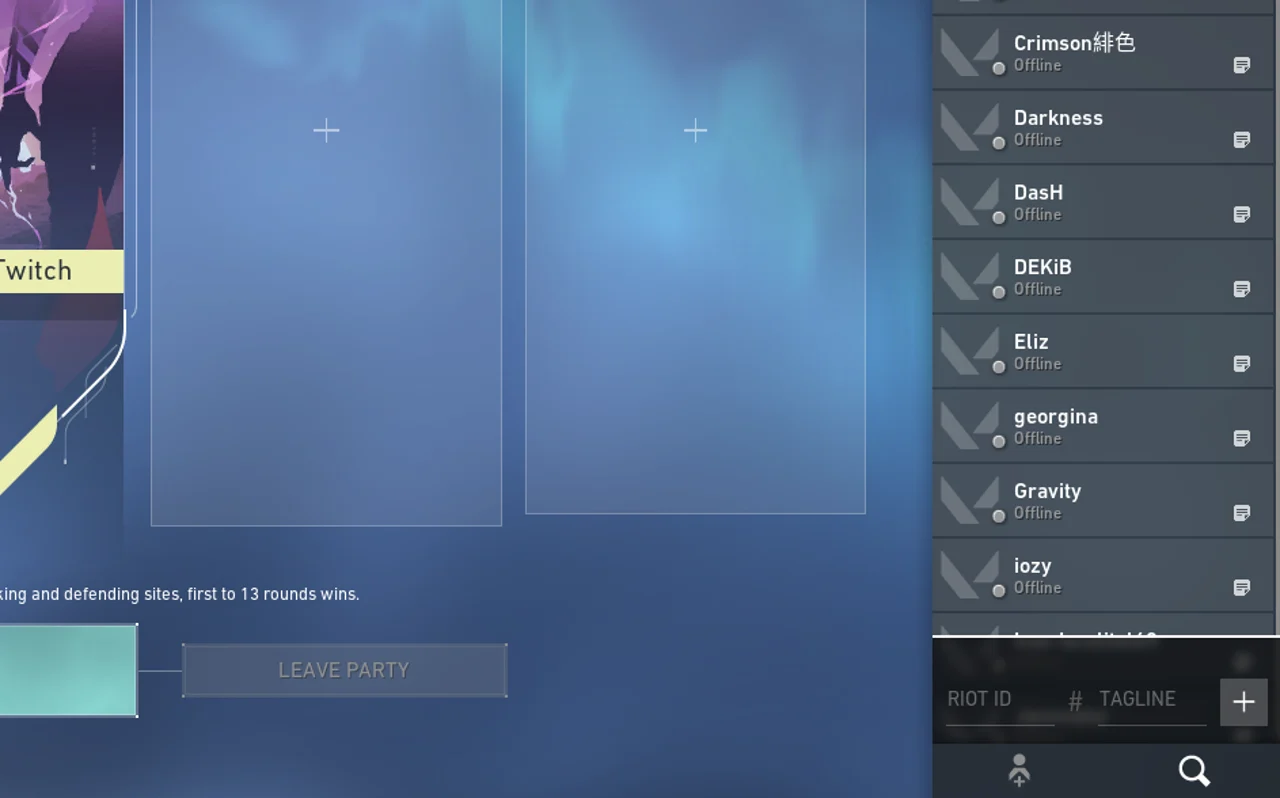 Search Bar and Friend Add option in Valorant Main Menu