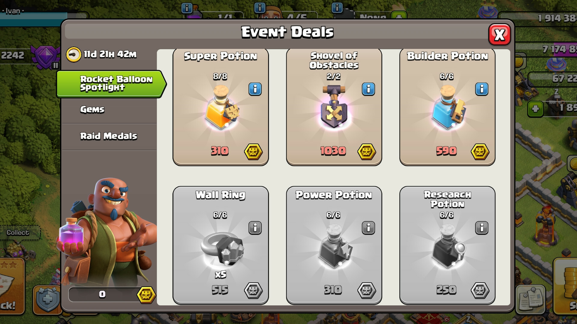 Clash of Clans Rocket Balloon Spotlight Event Trader Shop Deals