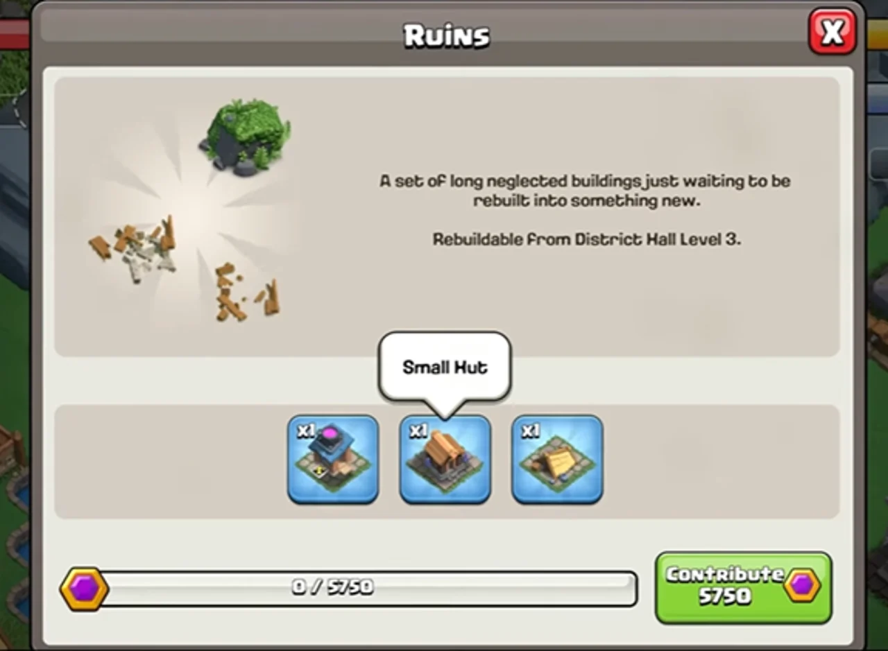 Ruin Removal Screen in Clan Capital