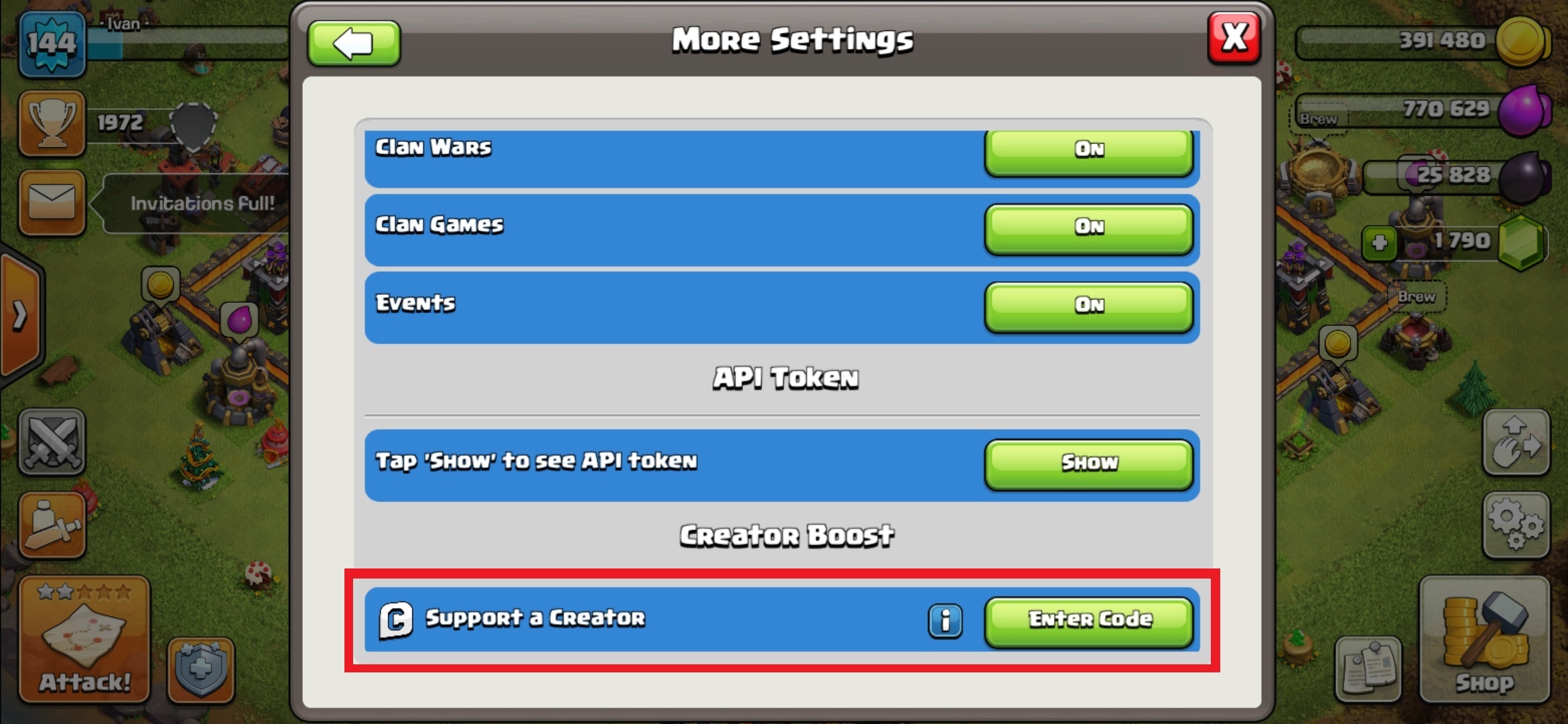 Settings Codes