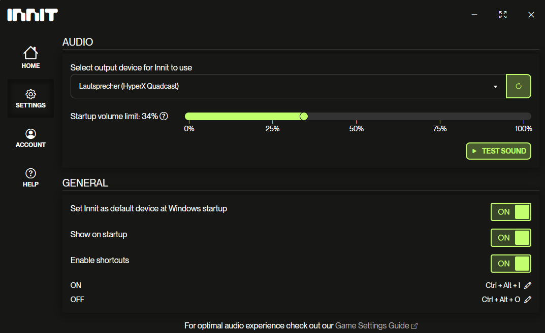 Innit Audio Settings