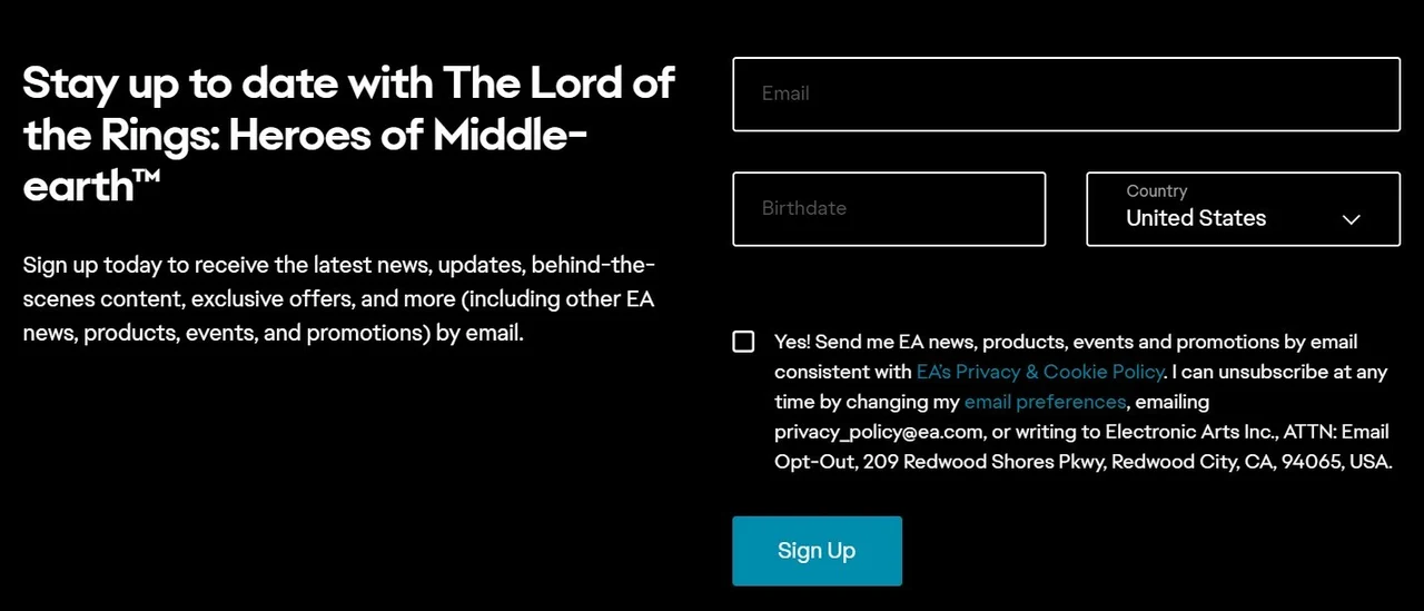 Lord of the Rings Heroes of Middle Earth EA Pre-registration