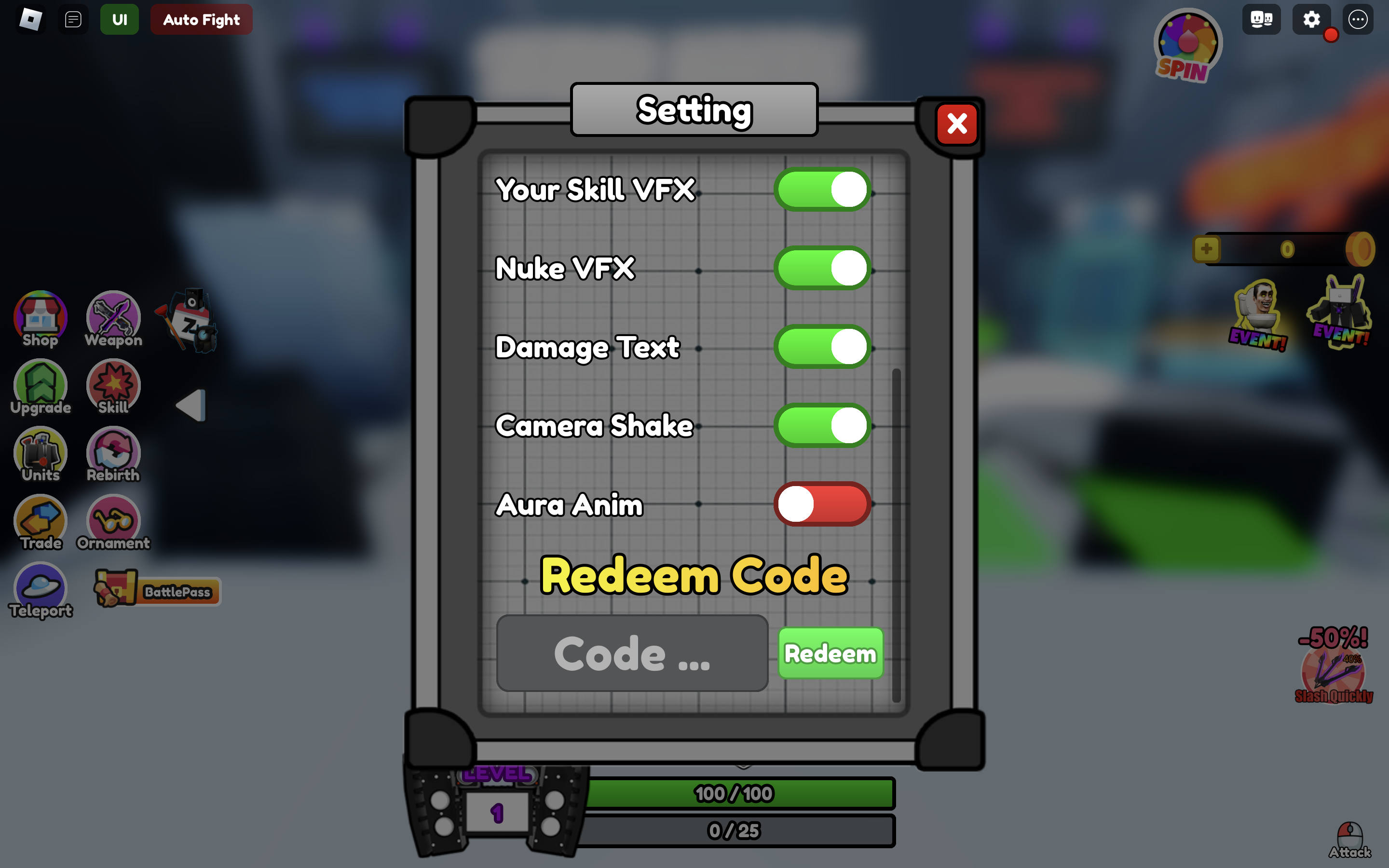 Skibidi Warriors redeem codes