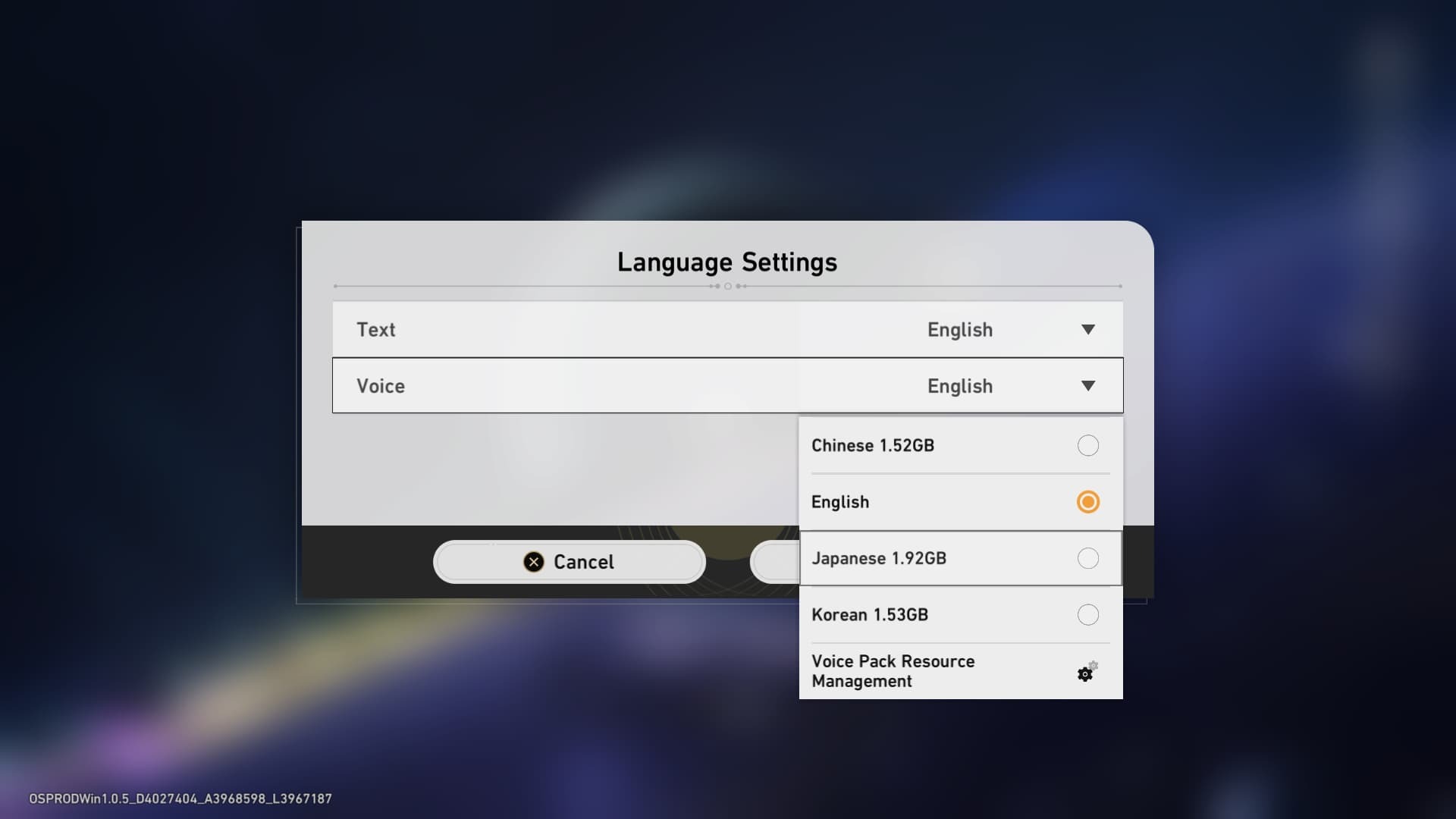 Honkai Star Rail Language Menu