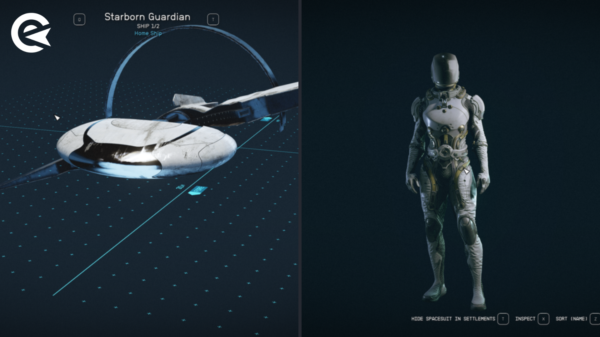 Starfield: Starborn Guardian ship and Spacesuit Astra.