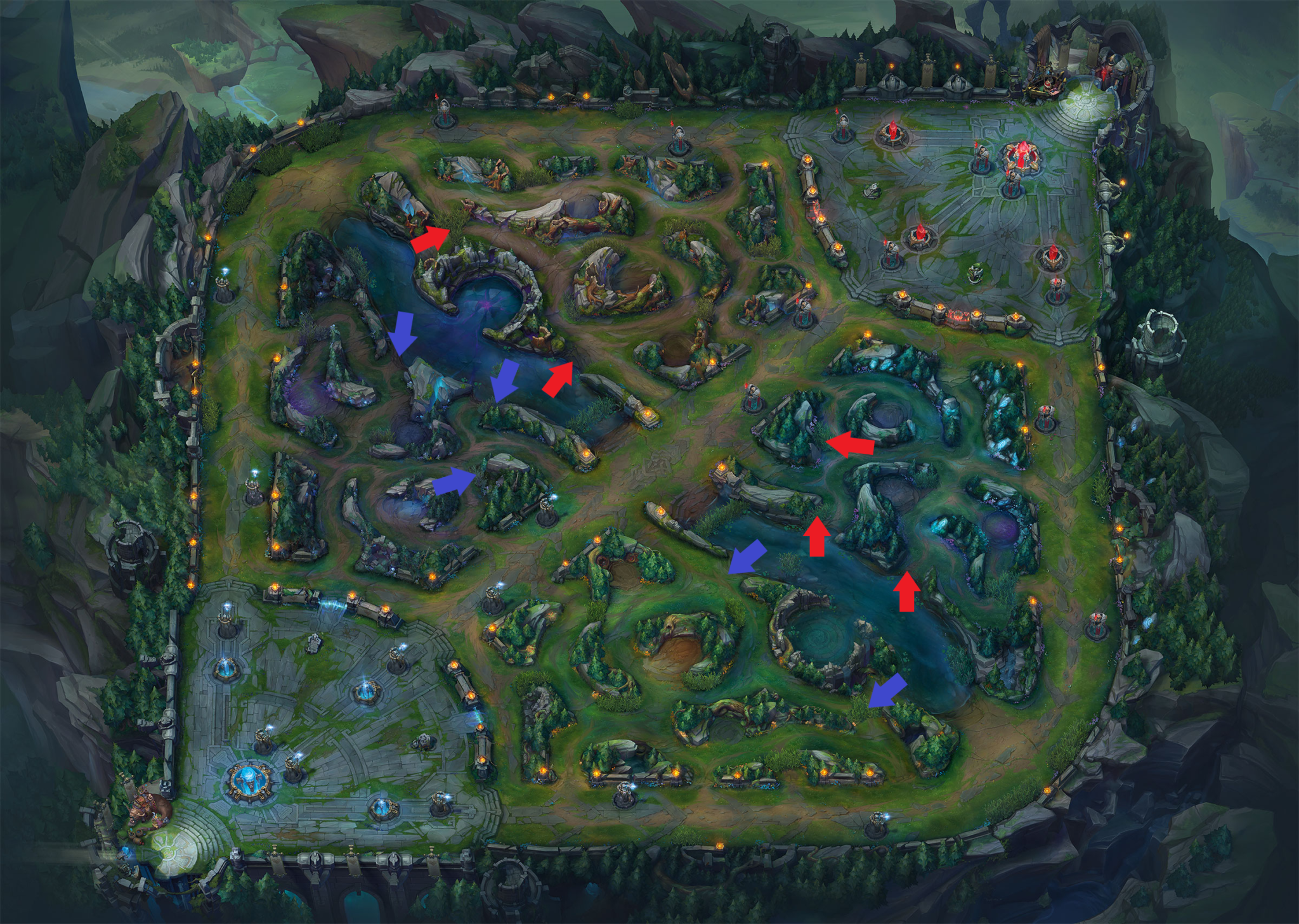 LoL Map marked jungle entry points