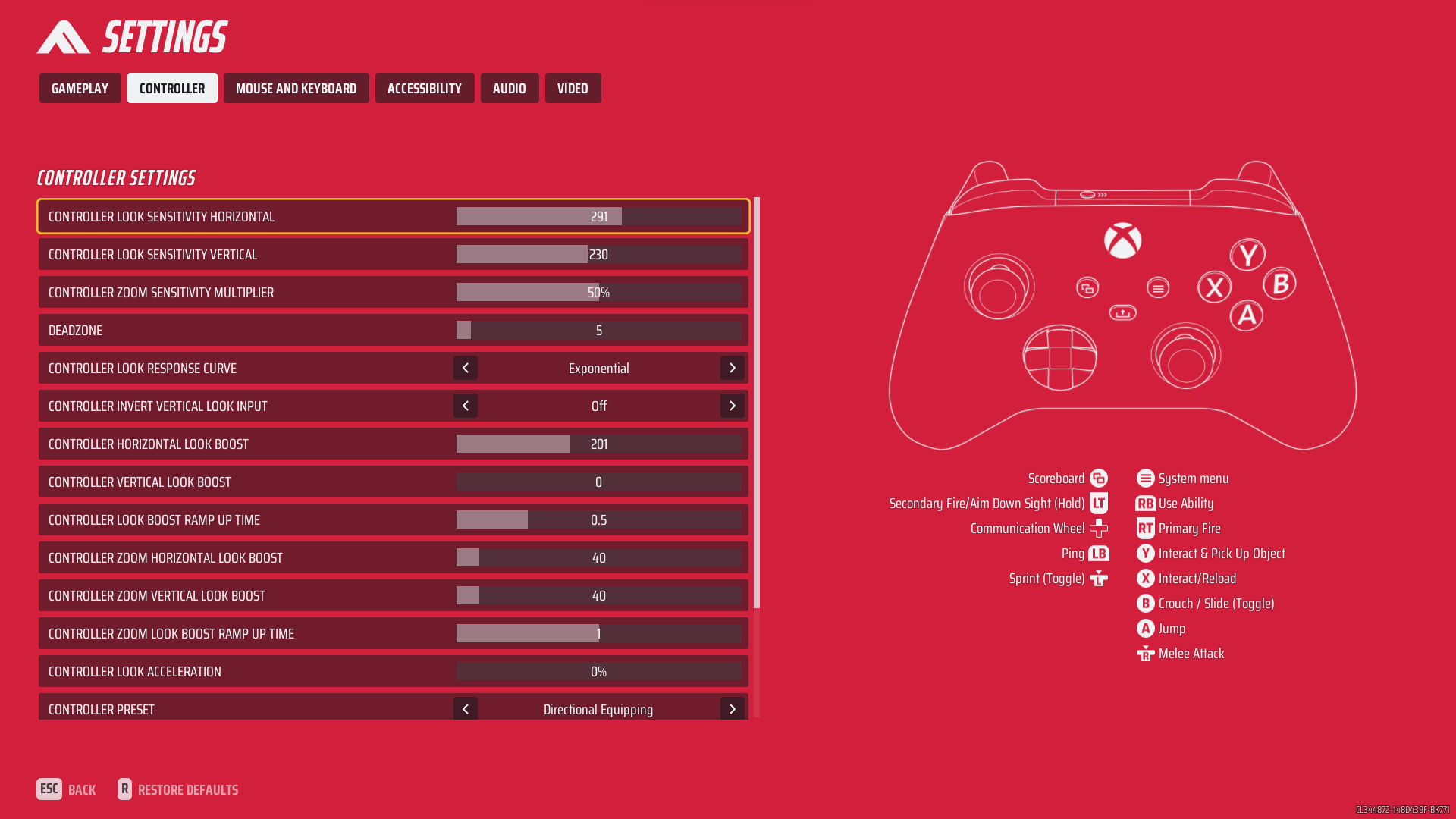 Configuraciones del control en THE FINALS