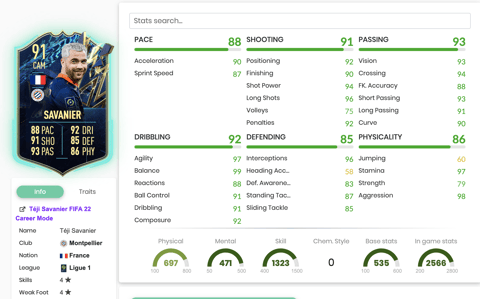 TOTS Savanier Stats