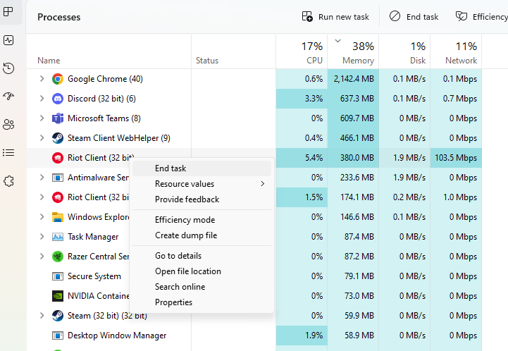 task manager riot processes