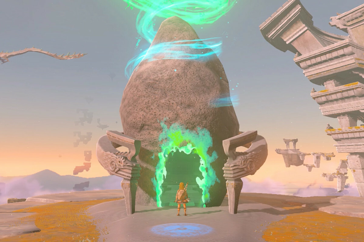 Link standing in front of a shrine in Zelda: Tears of the Kingdom