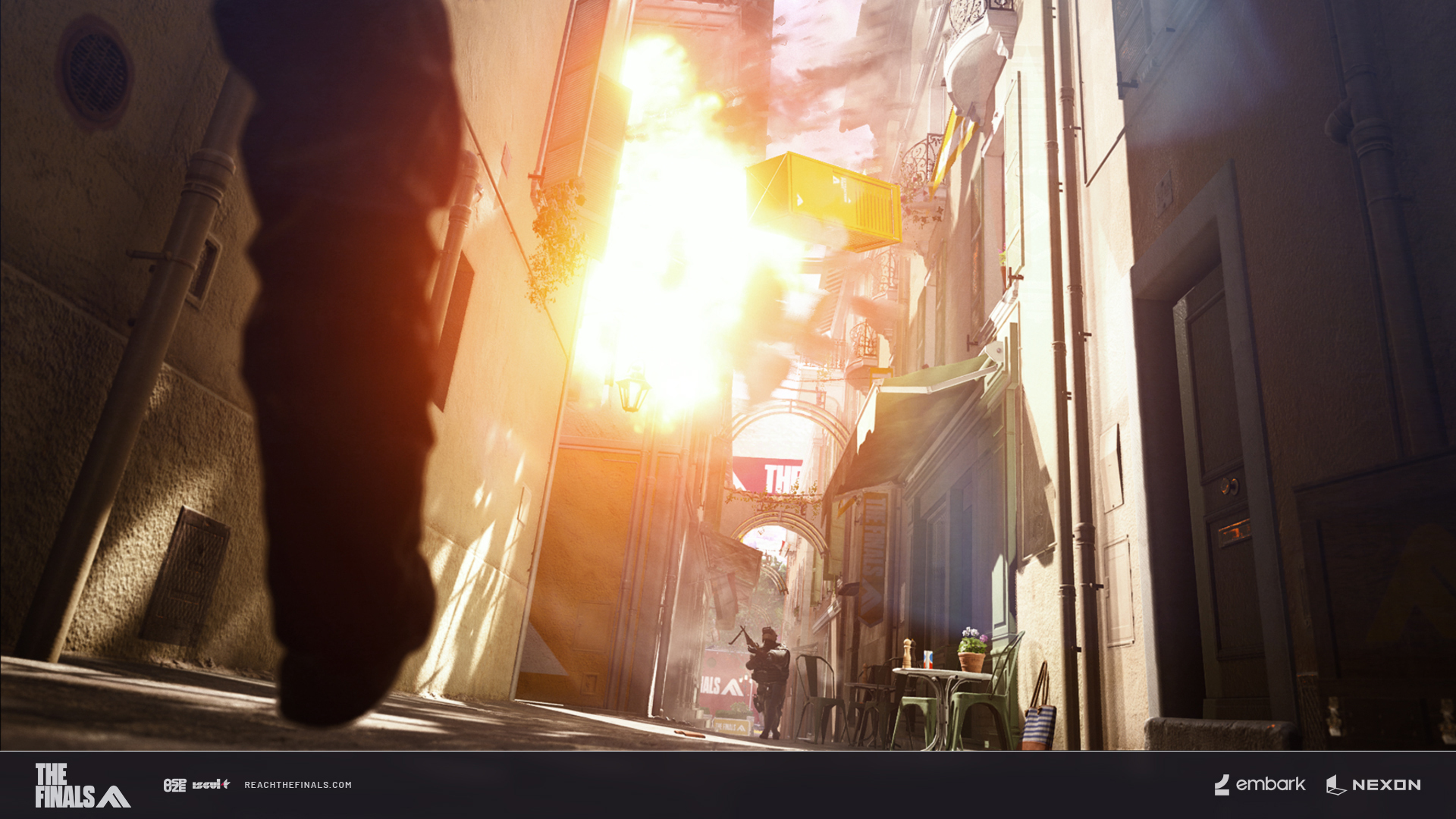 The Finals gameplay screenshot showing an explosion in an alley